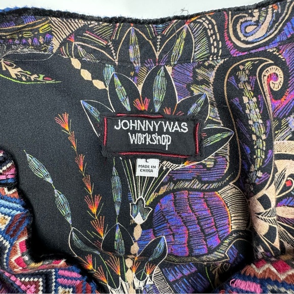 Johnny Was Paisley Print blouse w/black velvet trims and embroidery. SZ L EUC - Picture 4 of 12